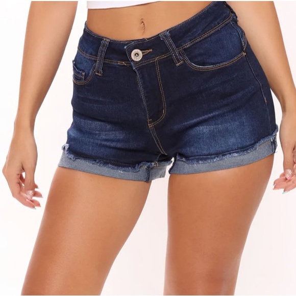 Fashionnova Jordana super stretch roll cuff denim shorts - Dark wash - Picture 1 of 8